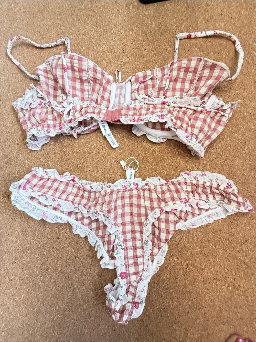 Free People Pink Gingham Floral Lace Lingerie Set - Picture 2 of 4